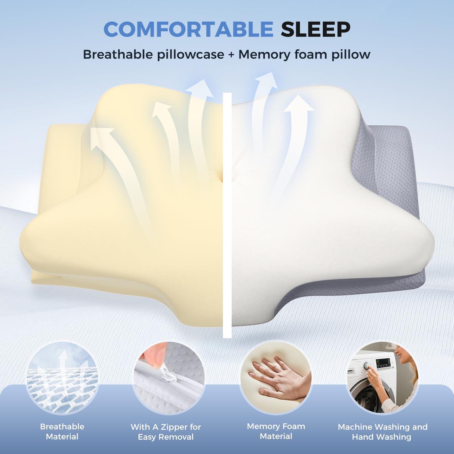 Missleep Cervical Neck Pillow,Memory Foam Pillows for Relieving Neck and Shoulder Pain, Neck Support Pillow for Side Sleepers, 2 Heights Ergonomic Pillow with Breathable Ice Silk Cover White - Available at All In One Marketplace Canada