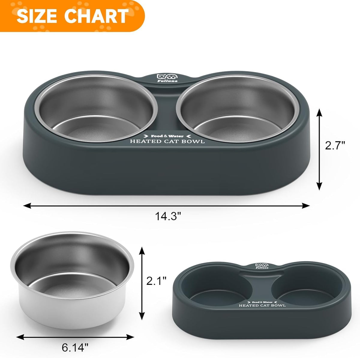 Fuliuna Heated Cat Bowl, Outdoor Heated Pet Bowl with Double Stainless Steel Bowl 24 OZ, Water Food Bowl for Cat Pet, Thermal Pet Bowl Provide Drinkable Water and Hot Food in Winter. 🍁 All In One Marketplace Canada