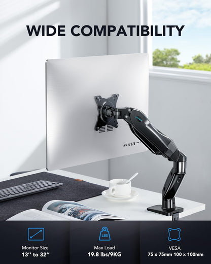 HUANUO Single Monitor Mount, 13 to 32 Inch Design Monitor Arm, Adjustable Stand, Vesa Mount with Clamp and Grommet Base - Fits 4.4 to 19.8lbs LCD Computer Monitors