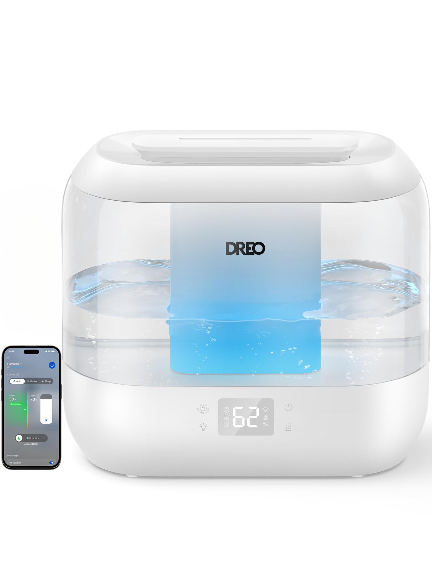 DREO 4L Smart Humidifiers for Bedroom, Top Fill Quiet Cool Mist Humidifier for Baby Large Room, Ultrasonic with Oil Diffuser, Nightlight, Auto, 32H Runtime for Home, Nursery, Plants, Works with Alexa DREO