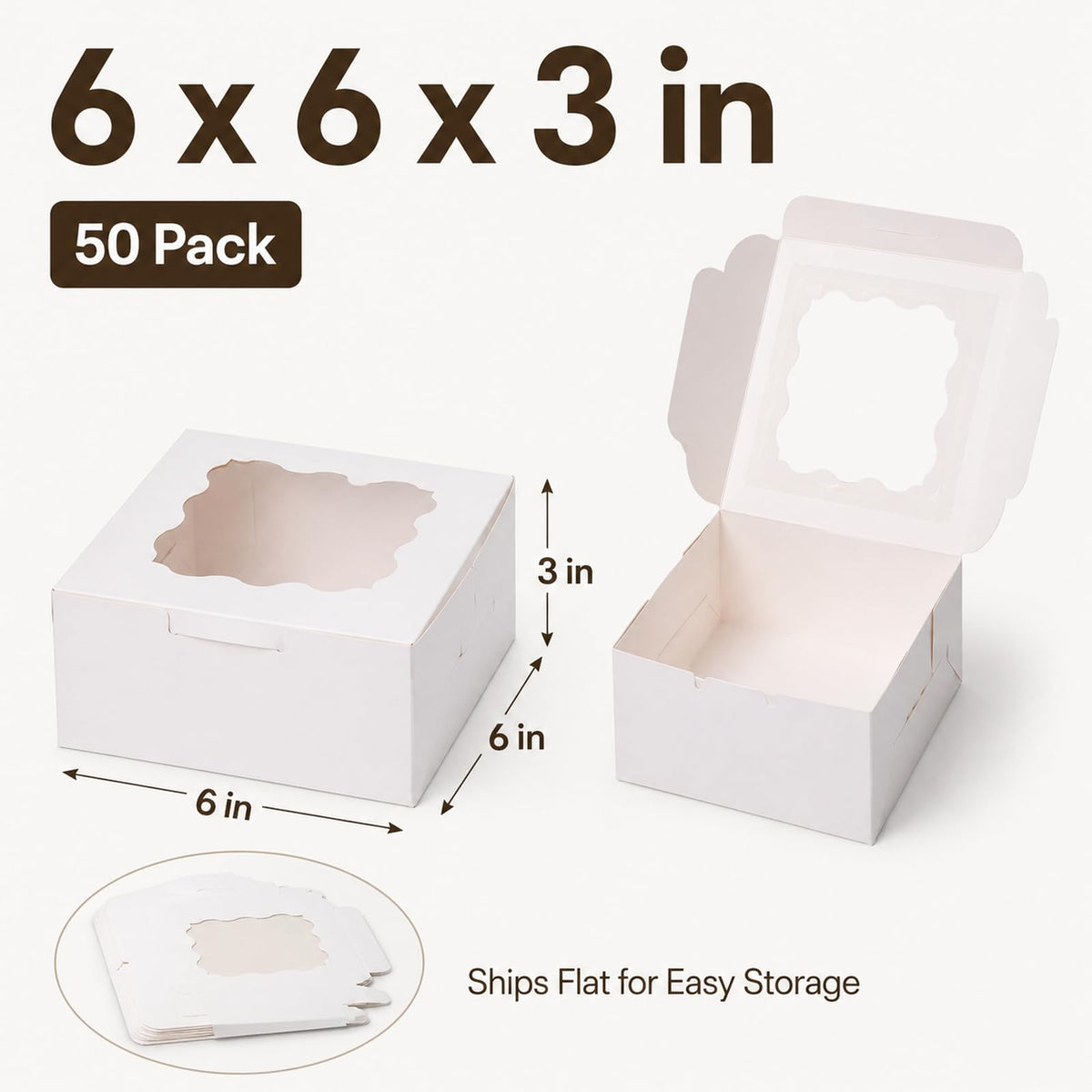 50 Pcs White Bakery Boxes with Window, 6x6x3 inches Cookie Boxes with Stickers Macaroon Boxes Small Treat Boxes Mini Cake Boxes for Dessert, Pastry, Sturdy Take Out Container for Party Wedding Favor 🍁 All In One Marketplace Canada