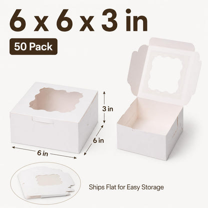 50 Pcs White Bakery Boxes with Window, 6x6x3 inches Cookie Boxes with Stickers Macaroon Boxes Small Treat Boxes Mini Cake Boxes for Dessert, Pastry, Sturdy Take Out Container for Party Wedding Favor 🍁 All In One Marketplace Canada