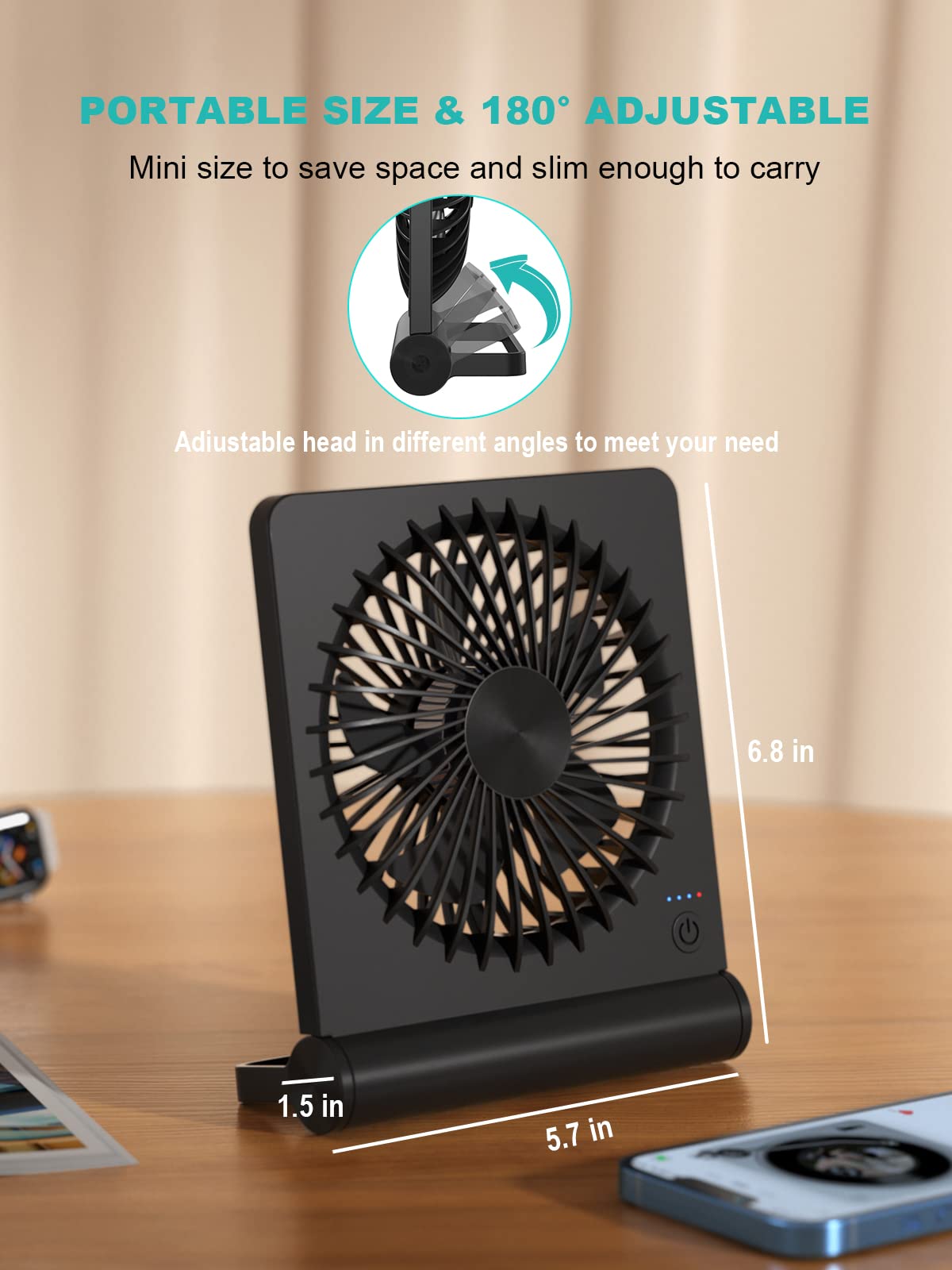 Small Desk Fan,Rechargeable USB Fan Battery Operated,Ultra Quiet, Strong Wind, 3 Speeds Travel Fans - Available at All In One Marketplace Canada