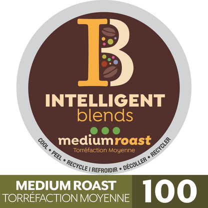 Intelligent Blends Medium Dark Roast Coffee Pods, 100 ct, Single Serve Pods – 100% Arabica Coffee, Compatible with Keurig K Cups Maker
