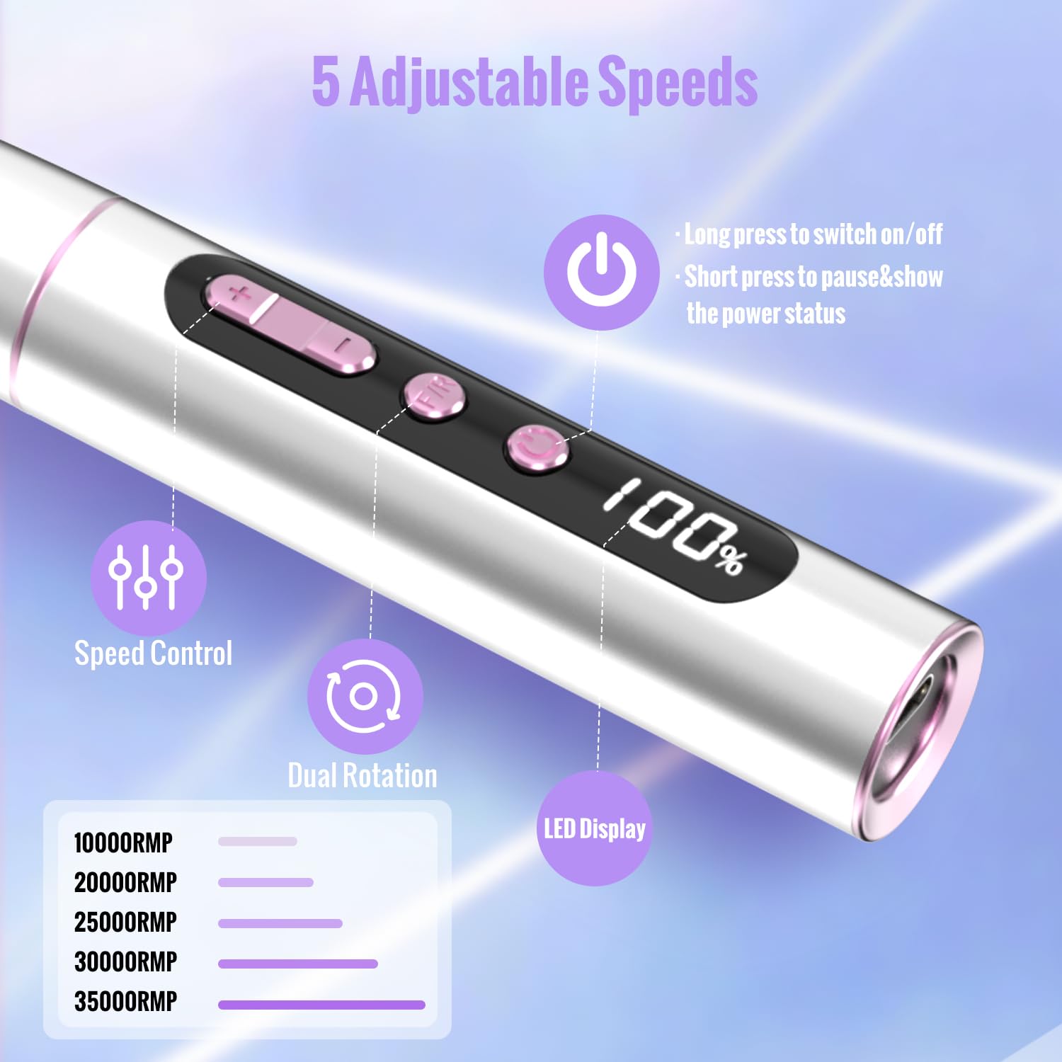 Denabuty Cordless Electric Nail Drill Machine, 13 in 1 Nail File Kit 35000RPM Professional Portable Rechargeable E File for Acrylic Polish Gel Removal Manicure Pedicure Set with 5 Speeds DN-2402 - Available at All In One Marketplace Canada