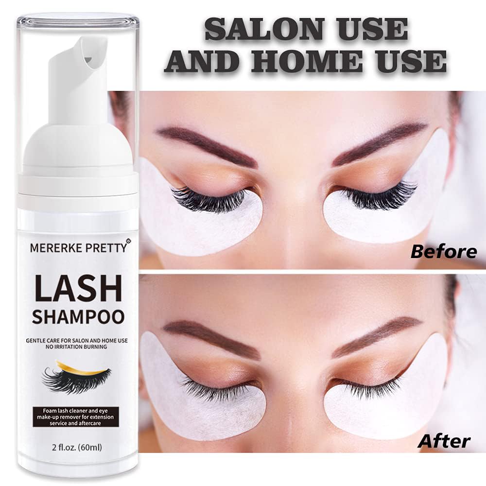 Eyelash Extension Shampoo 60 ml + Brush - Eyelid Foaming Cleanser - Sensitive Paraben & Sulfate Free - Eyelash Wash and Lash Bath for Extensions - Salon Use and Home Care - Available at All In One Marketplace Canada