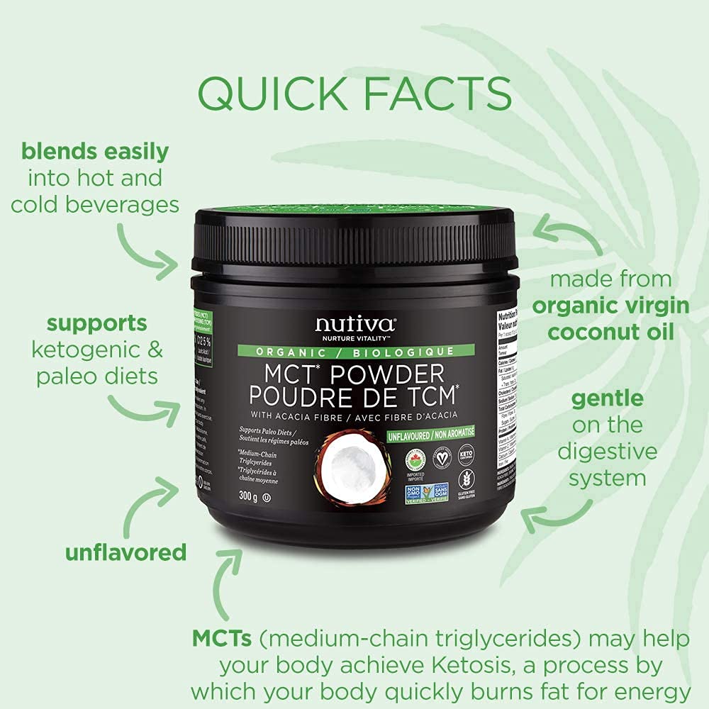 Nutiva Organic MCT Oil Powder with Prebiotic Acacia Fiber – Unflavored, 300g