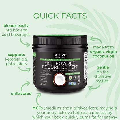 Nutiva Organic MCT Oil Powder with Prebiotic Acacia Fiber – Unflavored, 300g