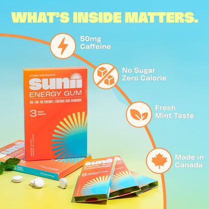 Sunii Nootropic Energy Gum - Quick Boost Energy & Focus - 100mg Caffeine Gum, Fresh Mint Taste - Vitamins B6 & B5, Taurine, Vegan, No Sugar, 5 Calorie, Faster than Chews, Drinks, Gels & Pills (24pcs) 🍁 All In One Marketplace Canada