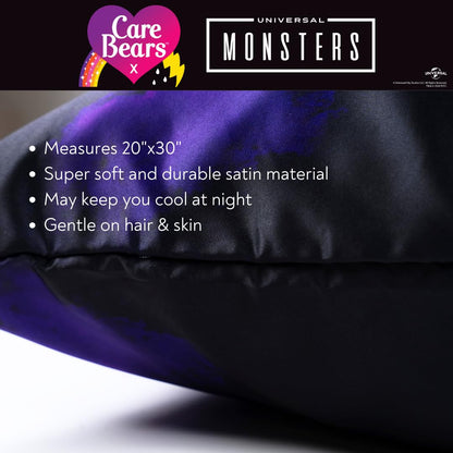 Care Bears x Universal Monsters Housse de Coussin Réversible en Satin Soyeux 50x75 cm pour Cheveux et Peau, Halloween (Produit sous Licence Officielle) par Franco Collectibles
