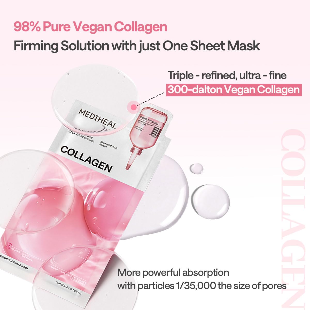MEDIHEAL Collagen Essential Face Mask - Firming & Elasticity with Vegan Collagen, Peptides & Hyaluronic Acid, Deep Hydrating Korean Skincare for Dry & Wrinkle Skin (10 Sheets)
