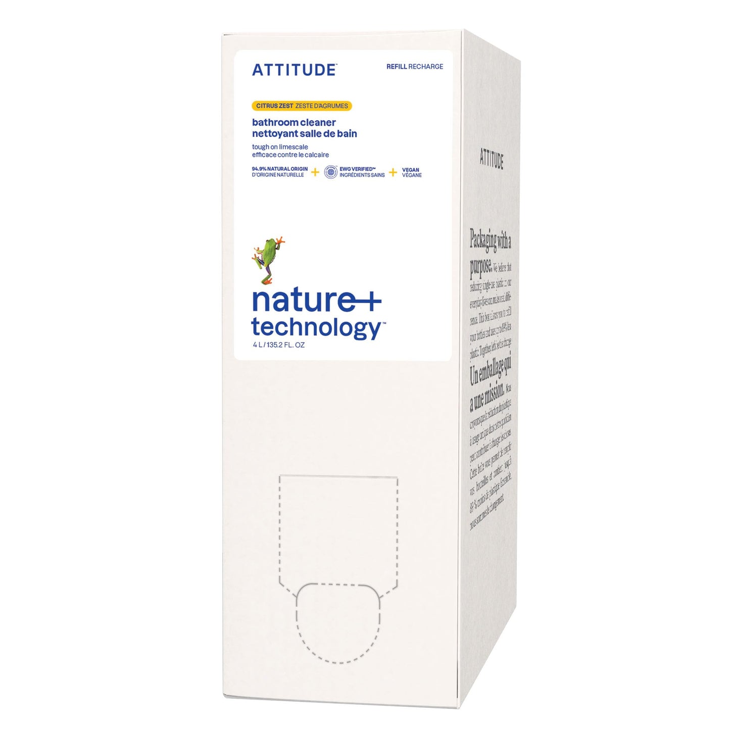 ATTITUDE Bathroom Cleaner Refill, EWG Verified, Plant-Based & Vegan, Safe for Bathroom Surfaces, Tiles, Tubs, Shower Walls, and Grout, Made in Canada, Citrus Zest Scent, 4 Liters 🍁 All In One Marketplace Canada