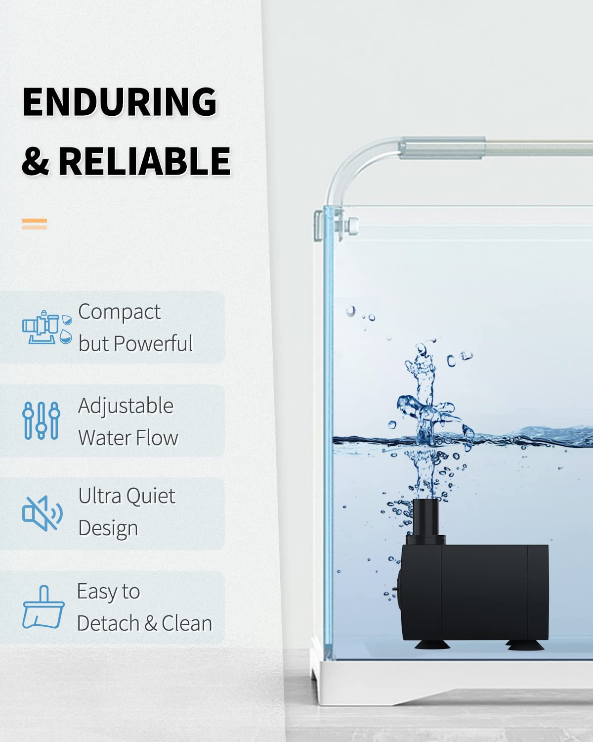 Pawfly Aquarium 80 GPH Submersible Water Pump 4 W Compact Quiet Pump with 2.6 ft. High Lift for Indoor Buckets Fish Tanks and Fountains up to 50 Gallons