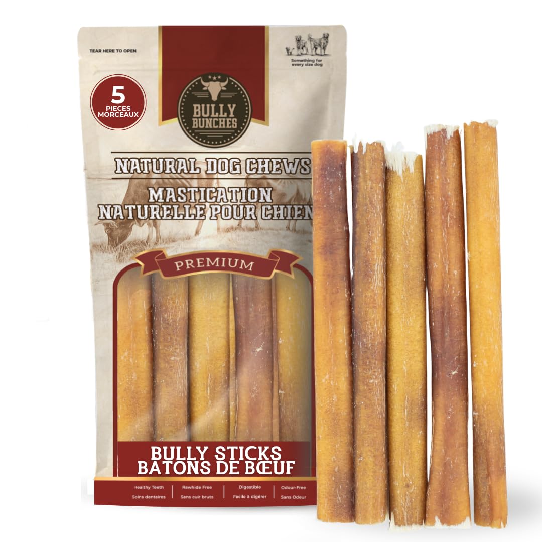 Bully Bunches Premium (6" Standard - 5 Pack) Odour-Free, Consistently Sized Bully Sticks for Small & Medium Dogs & Puppies, Long-Lasting Oral Care Chews, All-Natural Single-Ingredient Beef, No Rawhide