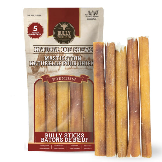 Bully Bunches Premium (6" Standard - 5 Pack) Odour-Free, Consistently Sized Bully Sticks for Small & Medium Dogs & Puppies, Long-Lasting Oral Care Chews, All-Natural Single-Ingredient Beef, No Rawhide
