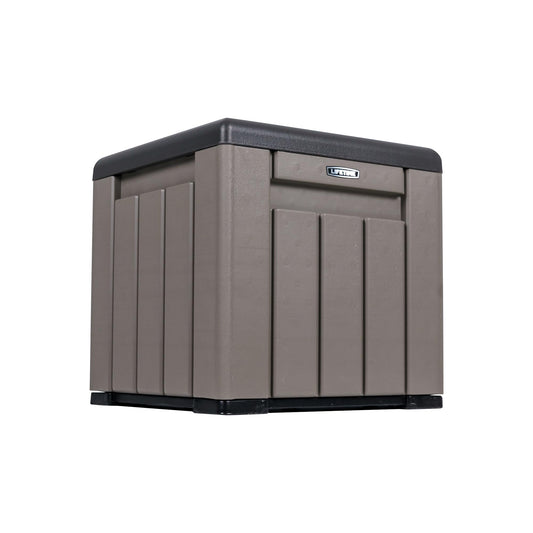 LIFETIME 25 Gallon Outdoor Storage Cube, Deckbox, Brown lid, Storage Box for Gardening Tools, Pool Supplies, Patio Furniture & More LIFETIME