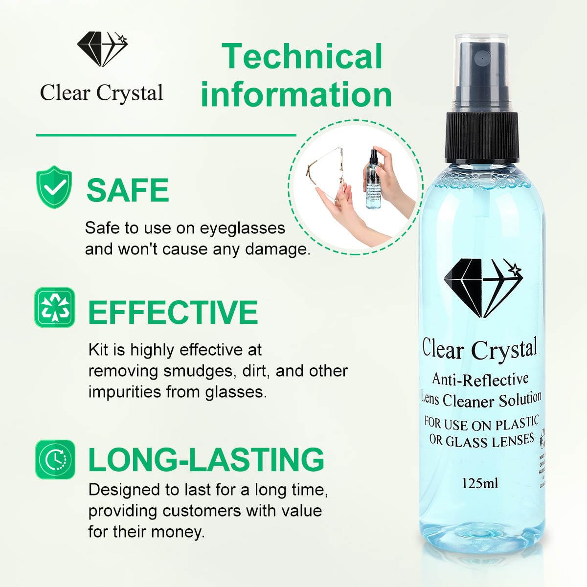 Glasses Cleaner kit - Eyeglass Cleaner including 3 Anti-Reflective Lens Cleaner bottles 125 ml Each, 3 Microfiber Cleaning Cloths, and a Screwdriver Key Chain - by Clear Crystal - Available at All In One Marketplace Canada