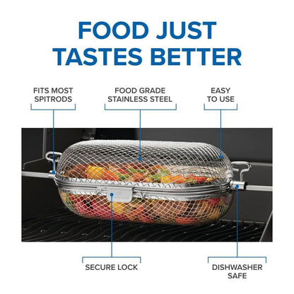 Napoleon Rotisserie Grill Basket Accessory in Stainless Steel - 64000 - Fits All Standard Spit Rods, Best for Even Cooking of Wings, Fries and Roasted Veggies Napoleon