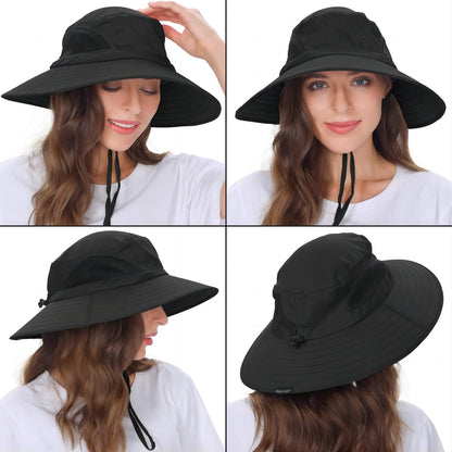 EINSKEY Sun Hat for Men/Women, Waterproof Wide Brim Bucket Hat UV Protection Boonie Hat for Fishing Hiking Garden Beach Black