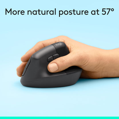 Logitech Lift Vertical Ergonomic Mouse, Wireless, Bluetooth or Logi Bolt USB Receiver, Quiet clicks, 6 Buttons, Compatible with Windows/macOS/iPadOS, Laptop, PC - Graphite - Available at All In One Marketplace Canada