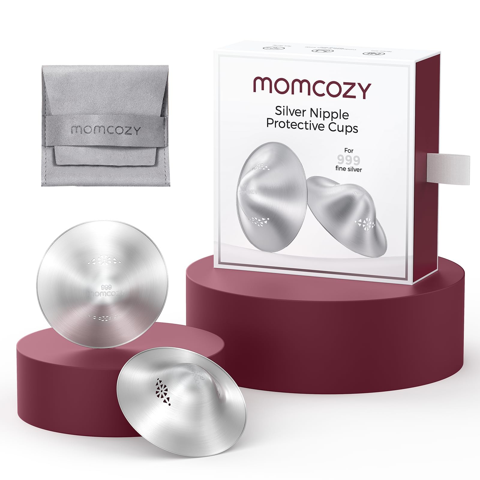 Momcozy 999 Silver Nursing Cups Original Perforated Breathable Design, 999 Silver Nipple Cover for Breastfeeding Essential,Nipple Shield for Nursing Newborn, Metal Nipple Shields, Regular Size