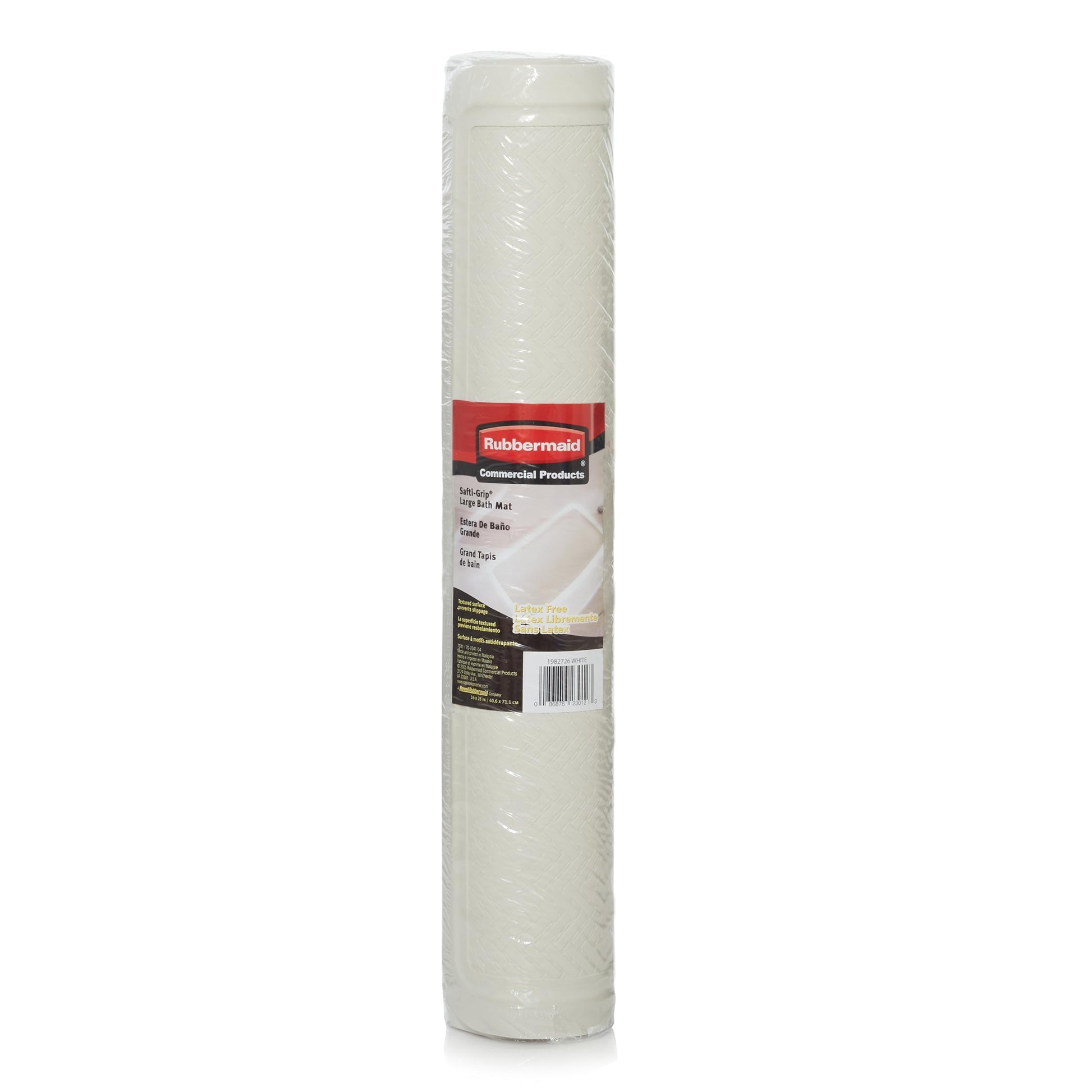 Rubbermaid Commercial Products Bath Tub and Shower Mat | Large - 28 x 16 in. | White | Machine Washable | Safti-Grip Non-Slip Bathroom Mat with Suction Cups for Home/Hotel/Shower/Bathtub Rubbermaid Commercial