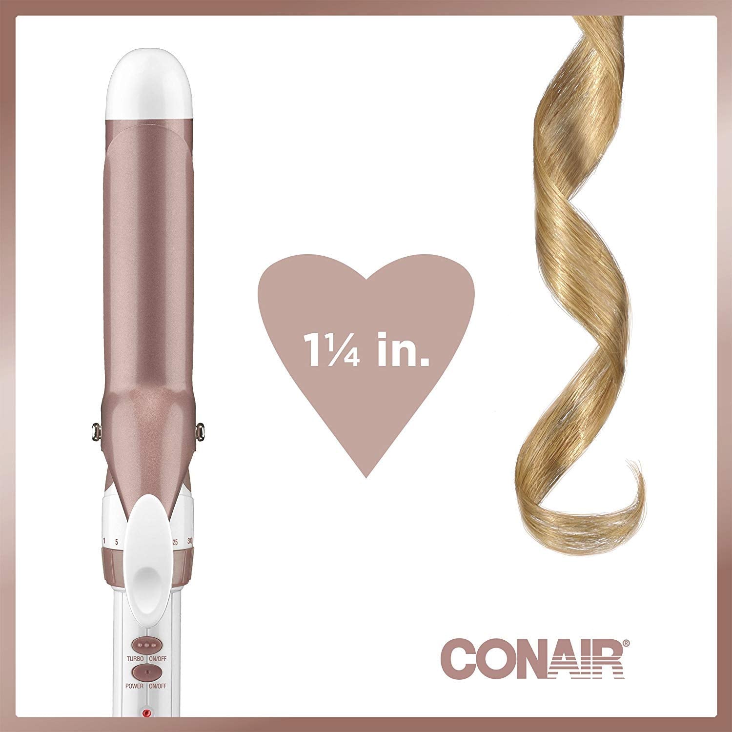 Conair CD702GNC Double Ceramic 1.25 Inch Curling Iron, 1 1/4 inch barrel creates loose curls – for short, medium, and long hair, High heat 375°F, Instant heat up, Anti-frizz control, Dual voltage