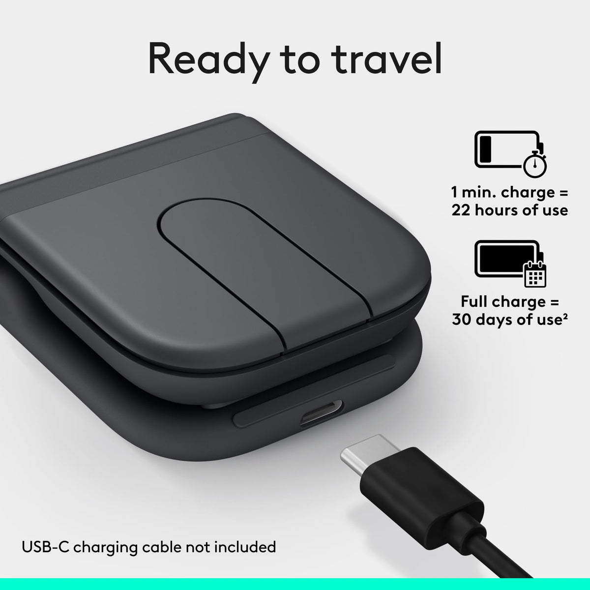 Logitech Mobi Fold Foldable Wireless Mouse with Quiet Click, Graphite