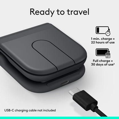 Logitech Mobi Fold Foldable Wireless Mouse with Quiet Click, Graphite