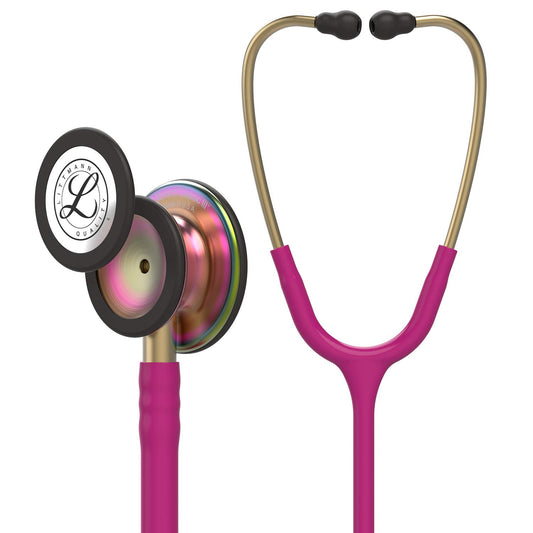 3M Littmann Classic III Monitoring Stethoscope, 5806, More Than 2X as Loud*, Weighs Less**, Stainless Steel Rainbow-Finish Chestpiece, 69 cm (27") Raspberry Tube, Brass Stem, and Headset