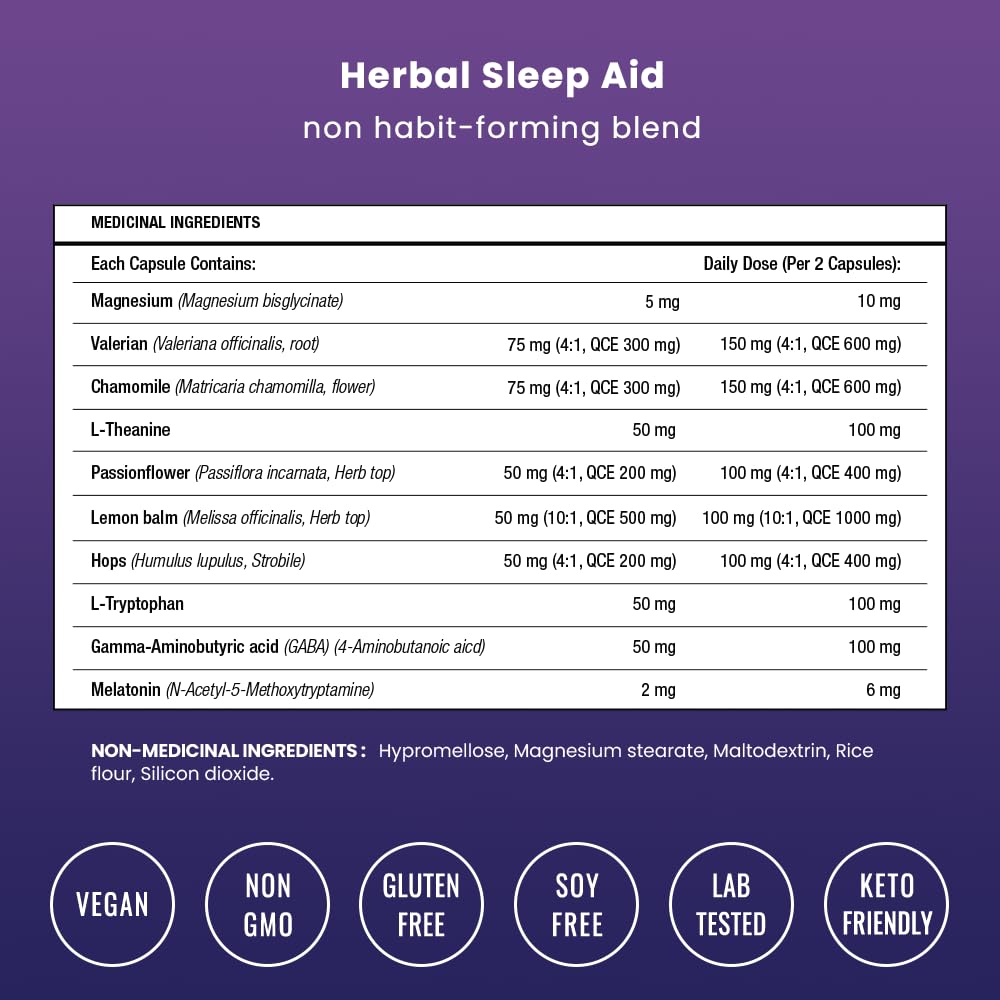 10-in-1 Sleep Aid Supplement– Sleeping Pills with Melatonin, Valerian Root, Chamomile, Lemon Balm, L-Theanine, L-Tryptophan, GABA, Magnesium – Sleep Cycle Support - Available at All In One Marketplace Canada