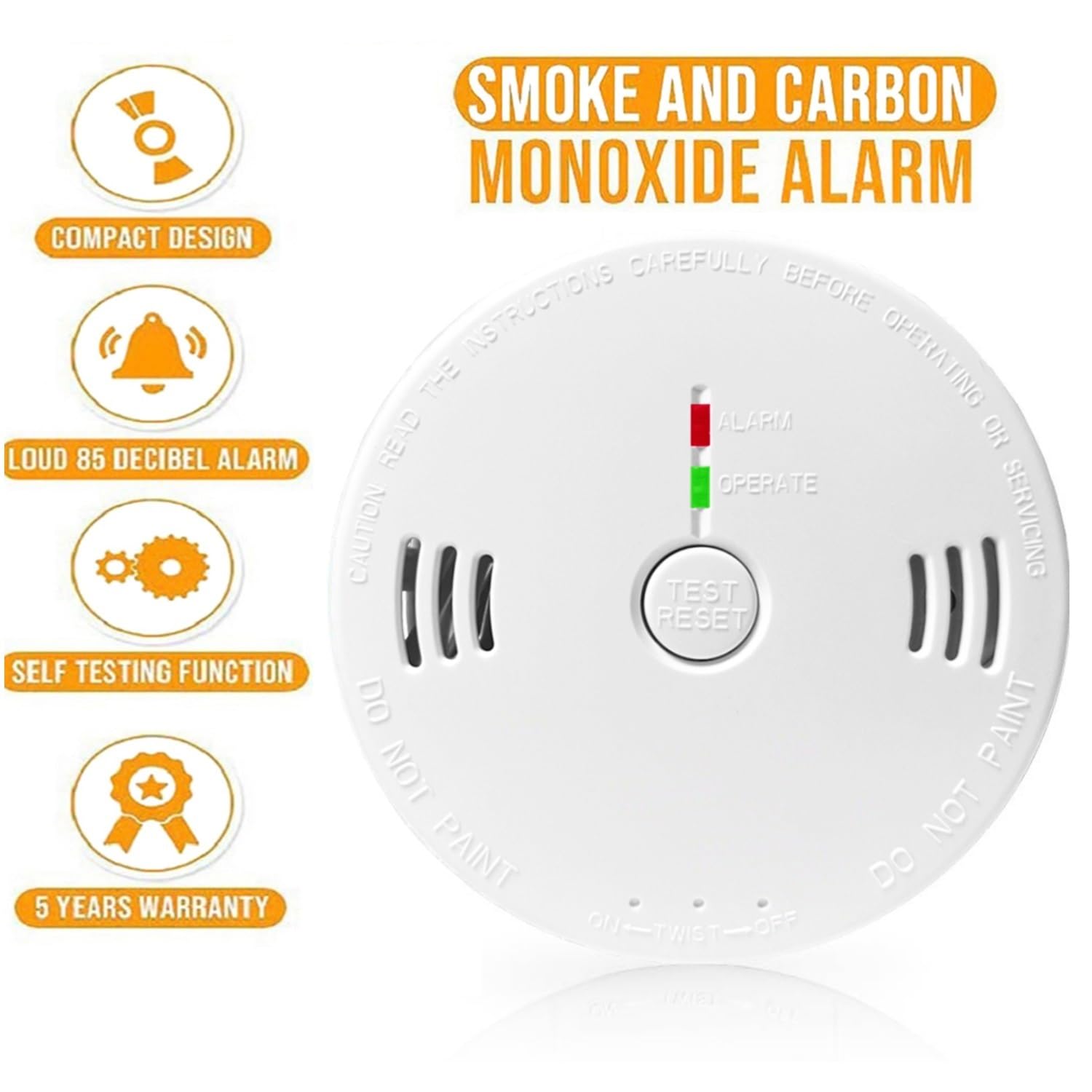Combination Smoke and Carbon Monoxide Detector Alarm, Beeps Warning Smoke Co Alarm Clock for Travel Home Bedroom Living Room Basement Attics Cars, Battery Operated, Comply with UL 217/UL 2034, 1 Pack