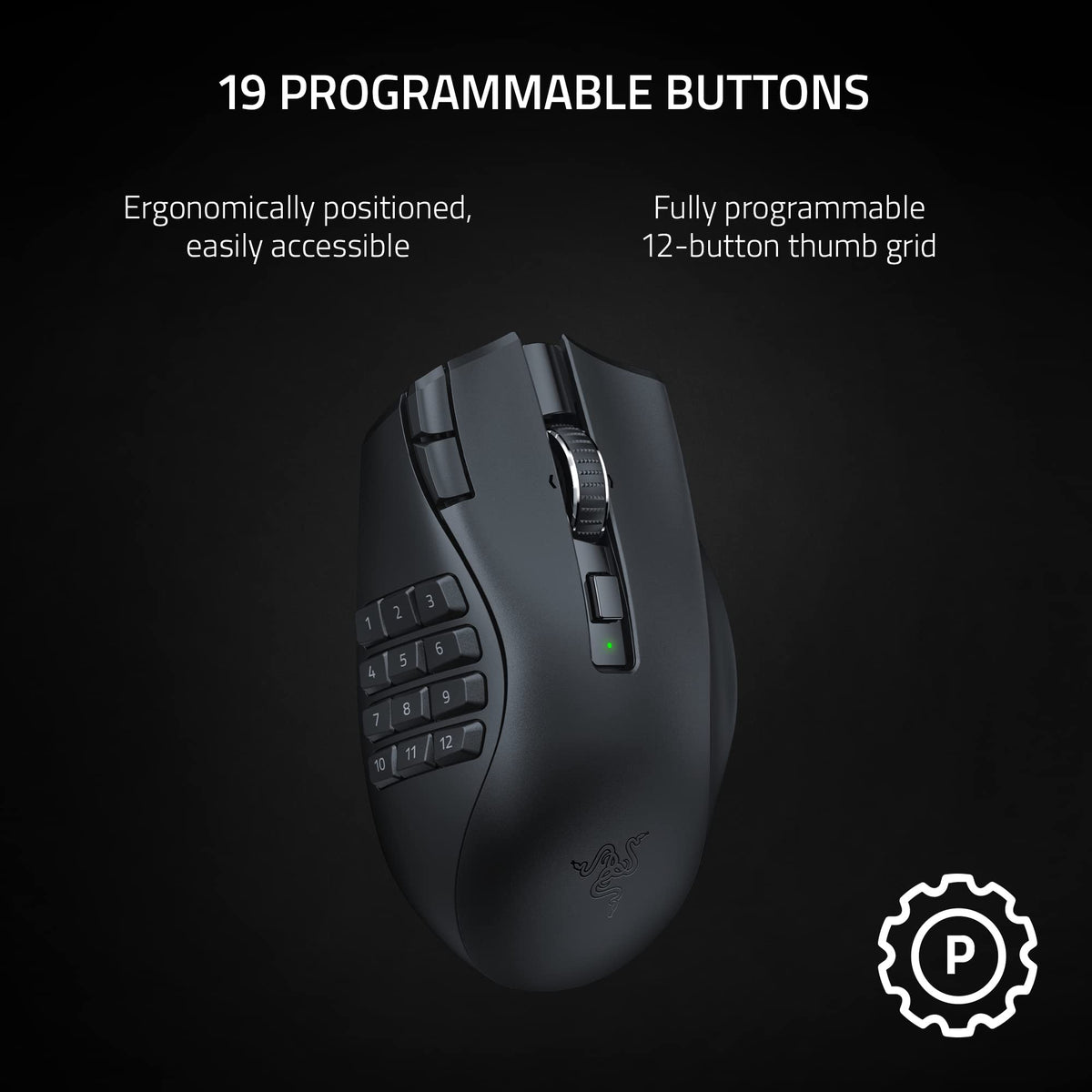 Souris gaming sans fil Razer Naga V2 HyperSpeed pour MMO, 400 h d'autonomie, noir