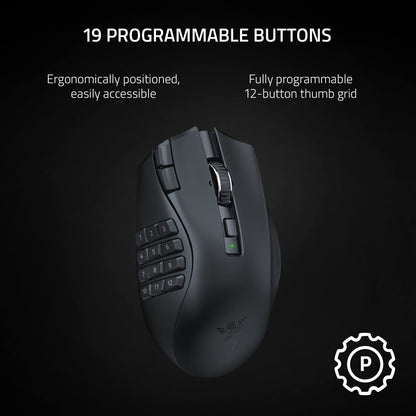 Souris gaming sans fil Razer Naga V2 HyperSpeed pour MMO, 400 h d'autonomie, noir