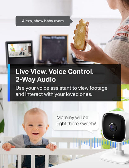 Tapo Smart Home Security WiFi Camera for Baby/Pet, 2.4GHz Wi-Fi Connection Required, 1080p (Full HD), Up to 30 ft Night Vision, Up to 128 GB microSD Card Slot, Works w/Alexa and Google (Tapo C100)