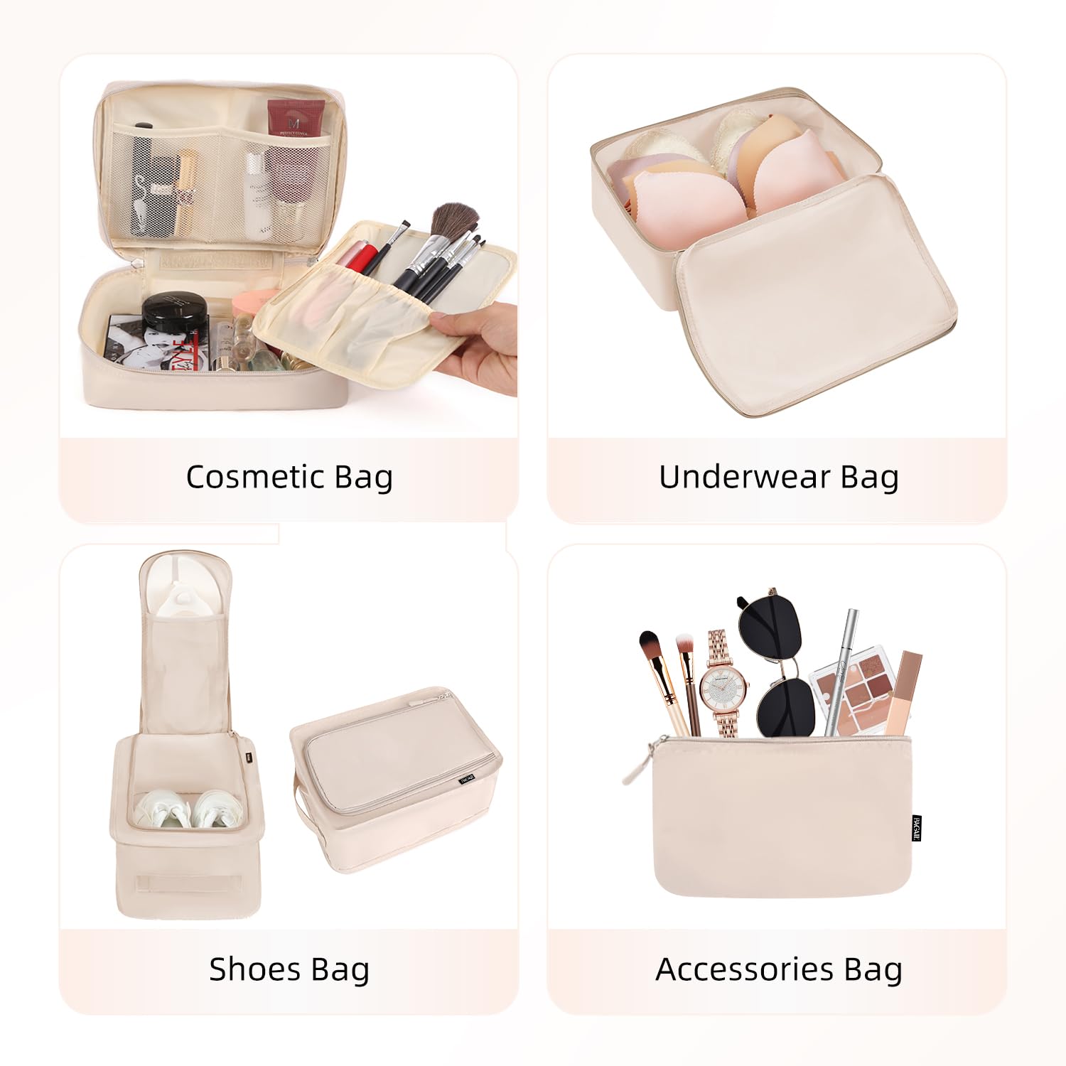 BAGAIL 8 Set Packing Cubes, Lightweight Travel Luggage Organizers with Shoe Bag, Toiletry Bag & Laundry Bag (Cream) - Available at All In One Marketplace Canada