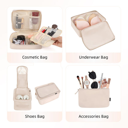 BAGAIL 8 Set Packing Cubes, Lightweight Travel Luggage Organizers with Shoe Bag, Toiletry Bag & Laundry Bag (Cream) - Available at All In One Marketplace Canada