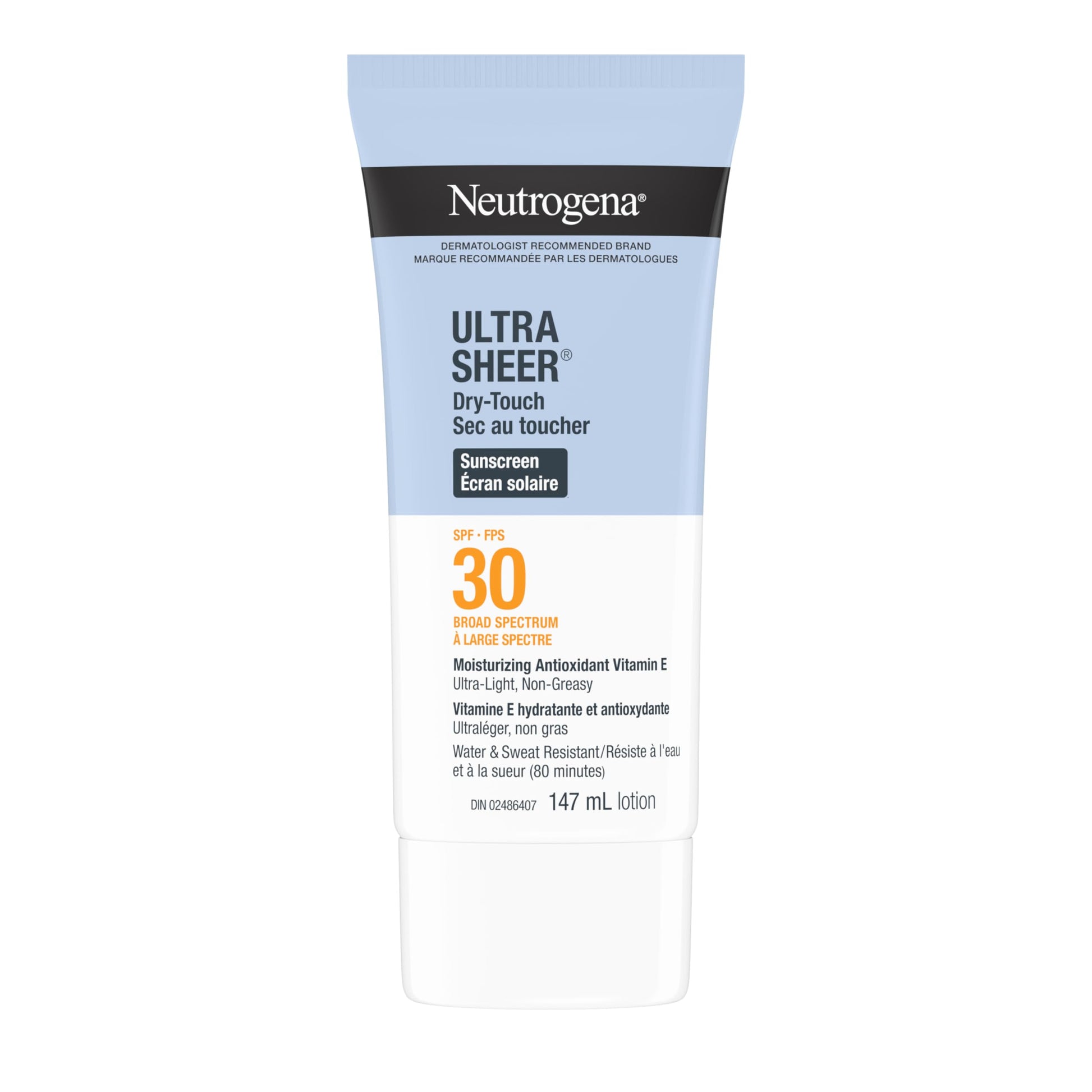 Neutrogena Sunscreen Lotion SPF 30, Ultra Sheer Dry-Touch Sun Cream, Oxybenzone-free, Dermatologist-tested, Water Resistant & Non-Greasy, 147mL Neutrogena