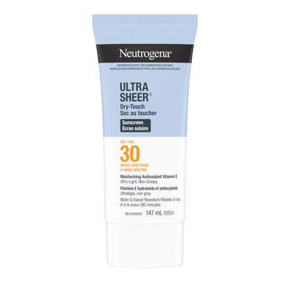 Neutrogena Sunscreen Lotion SPF 30, Ultra Sheer Dry-Touch Sun Cream, Oxybenzone-free, Dermatologist-tested, Water Resistant & Non-Greasy, 147mL Neutrogena