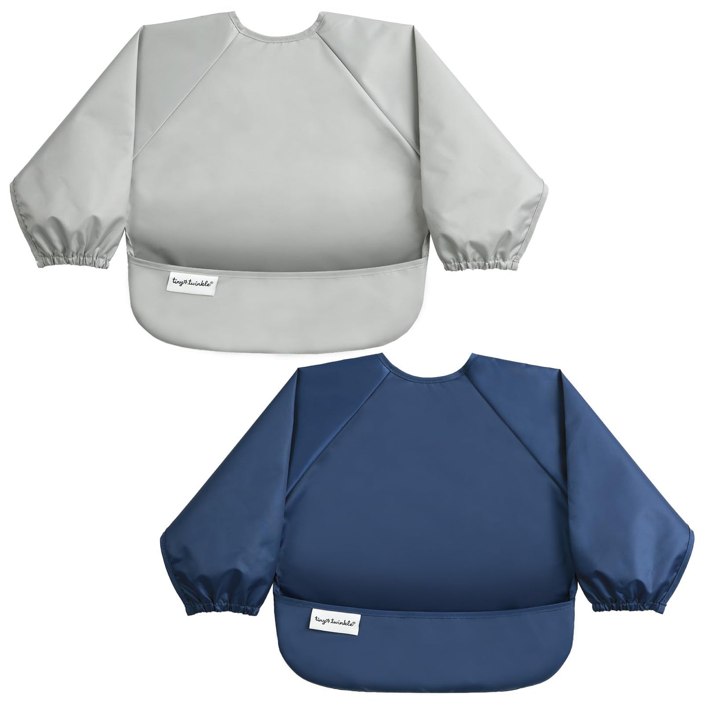 Tiny Twinkle Mess Proof Baby Bib, 2 Pack Long Sleeve Bib Outfit, Waterproof Bibs for Toddlers, Machine Washable, Tug Proof Grey, Indigo 6-24M 🍁 All In One Marketplace Canada