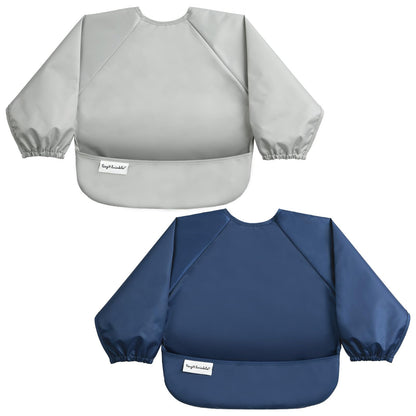 Tiny Twinkle Mess Proof Baby Bib, 2 Pack Long Sleeve Bib Outfit, Waterproof Bibs for Toddlers, Machine Washable, Tug Proof Grey, Indigo 6-24M 🍁 All In One Marketplace Canada
