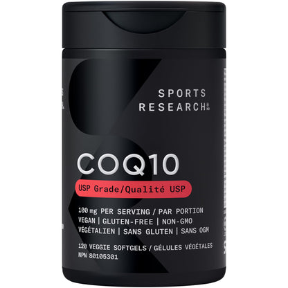 Sports Research® CoQ10 (100mg) Enhanced w/Coconut Oil & Bioperine (Black Pepper) for Better Absorption | Vegan Certified, Non-GMO Verified (120 Veggie Softgels) - Available at All In One Marketplace Canada