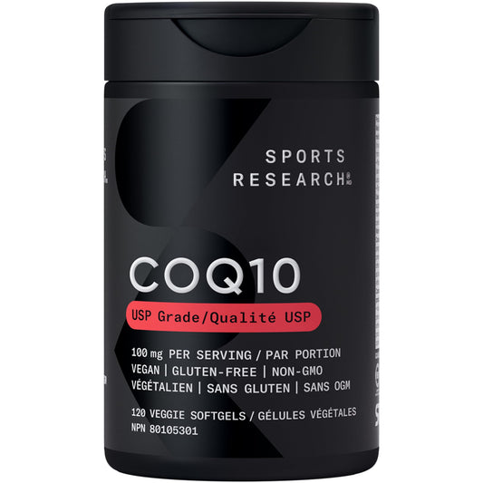 Sports Research® CoQ10 (100mg) Enhanced w/Coconut Oil & Bioperine (Black Pepper) for Better Absorption | Vegan Certified, Non-GMO Verified (120 Veggie Softgels) - Available at All In One Marketplace Canada