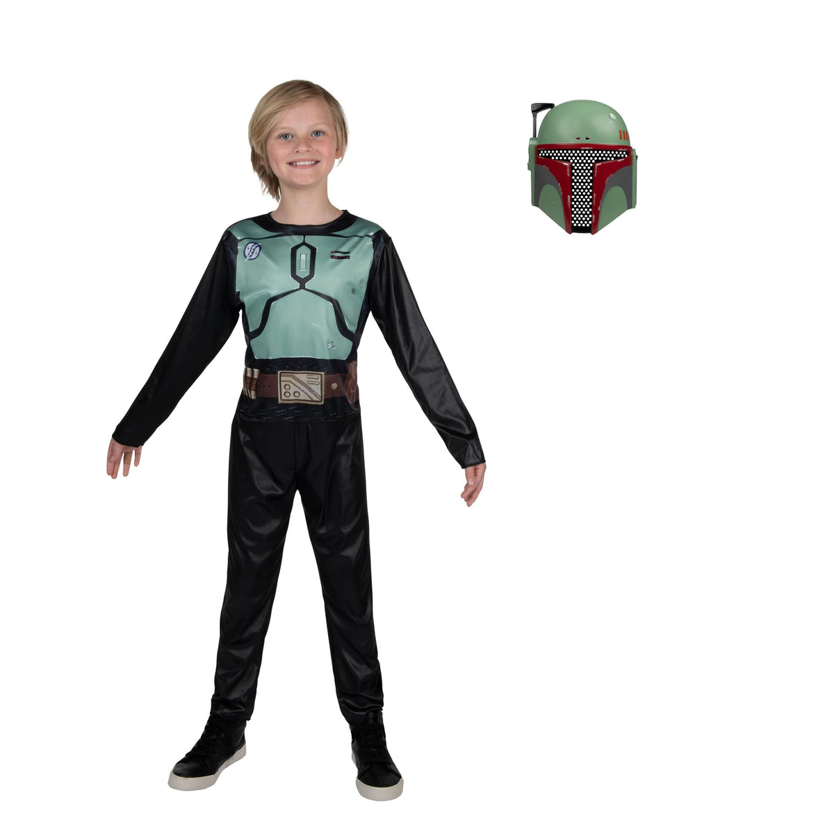 Costume d'Halloween officiel Star Wars Boba Fett pour enfant - Combinaison imprimée avec masque en plastique (G) noir