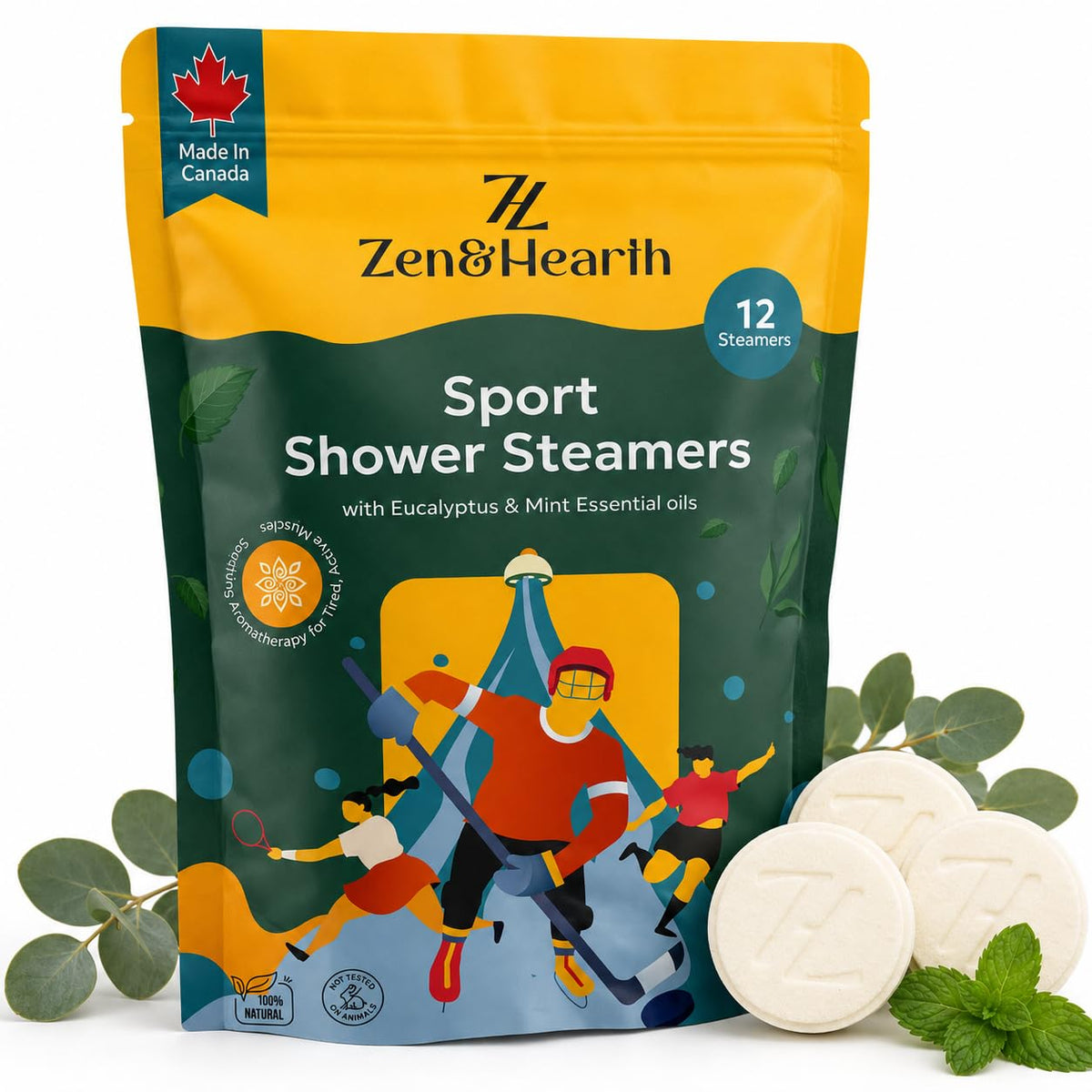 Zen & Hearth Sport Shower Steamers, 12 Pack Eucalyptus & Mint with Menthol 🍁 All In One Marketplace Canada