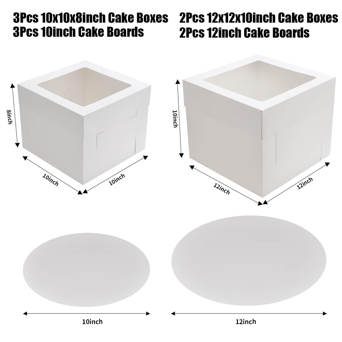 10 Pcs 12x12x10 10x10x8 Cake Boxes Set (5 Boxes & 5 Boards) with Windows Large in 2 Sizes Tall Bakery Boxes Disposable Carrier Take Out Container, Boxes in 2 Tier for Valentine's Day 🍁 All In One Marketplace Canada