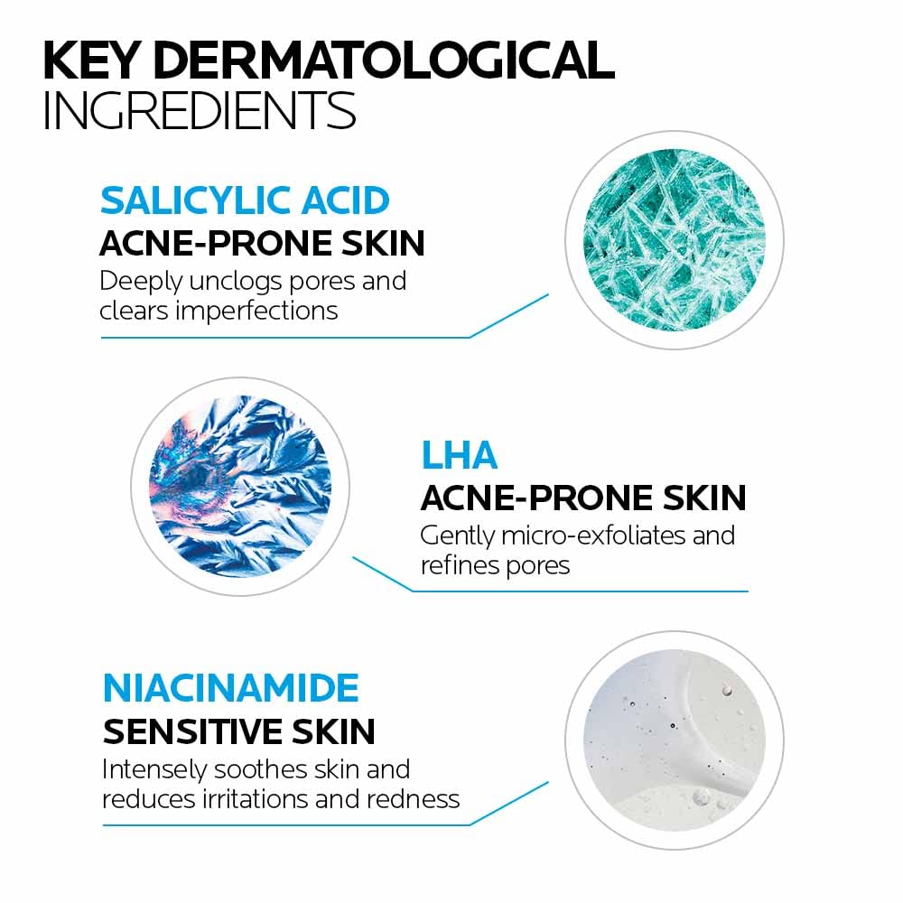 La Roche Posay Effaclar Micro-Peeling Purifying Gel Cleanser Acne Treatment. 2% salicylic acid face & body wash with niacinamide. Unclogs pores, exfoliates, acne marks. Oil-free, sensitive skin, 200ML - Available at All In One Marketplace Canada