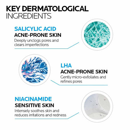 La Roche Posay Effaclar Micro-Peeling Purifying Gel Cleanser Acne Treatment. 2% salicylic acid face & body wash with niacinamide. Unclogs pores, exfoliates, acne marks. Oil-free, sensitive skin, 200ML - Available at All In One Marketplace Canada