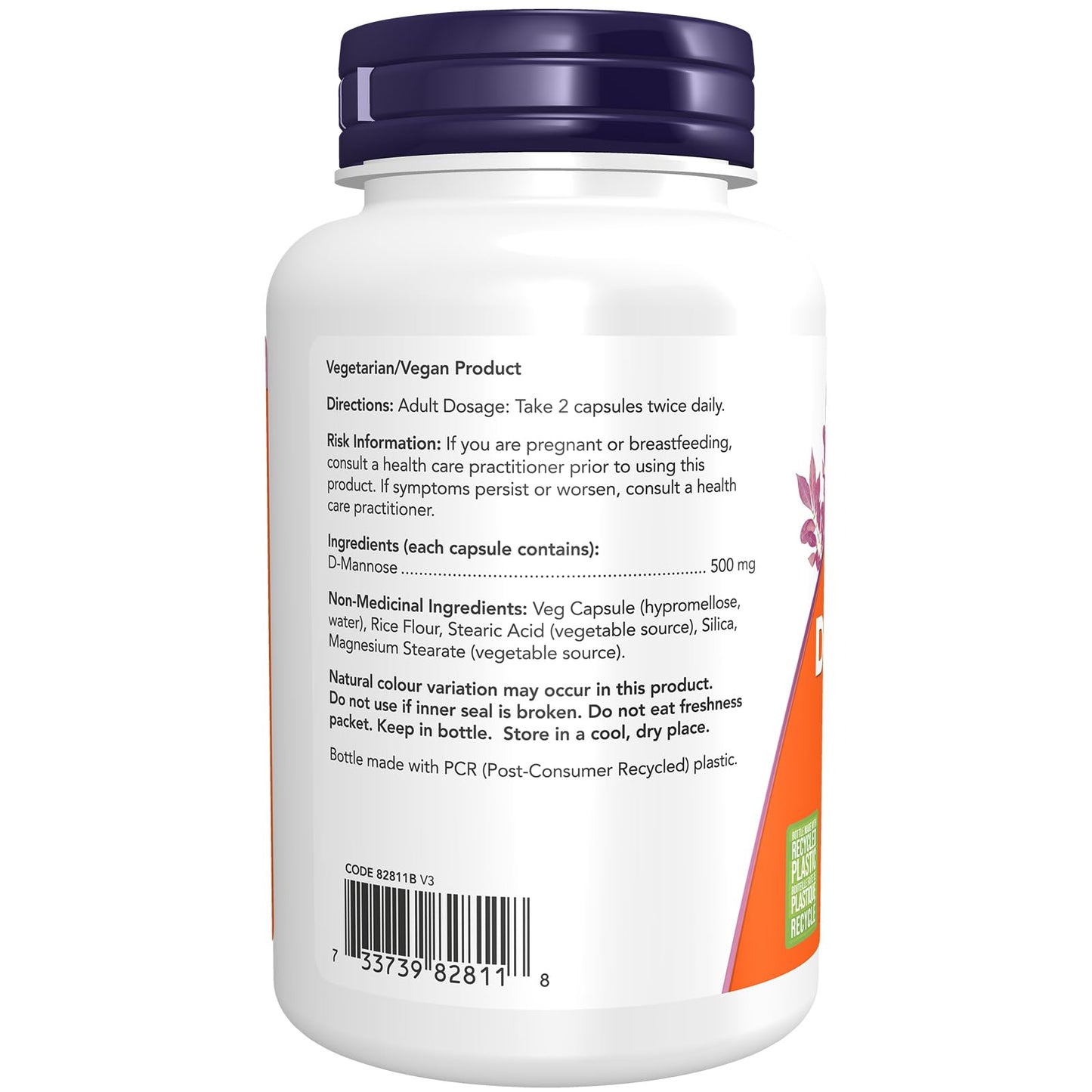 NOW D-Mannose 500mg 120vcap 120 count - Available at All In One Marketplace Canada