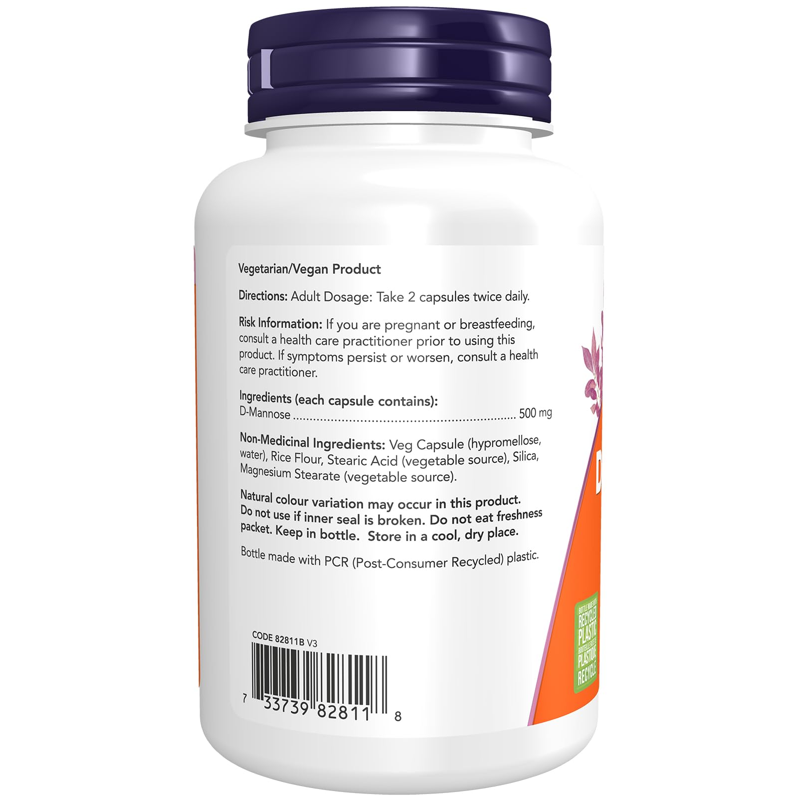 NOW D-Mannose 500mg 120vcap 120 count - Available at All In One Marketplace Canada